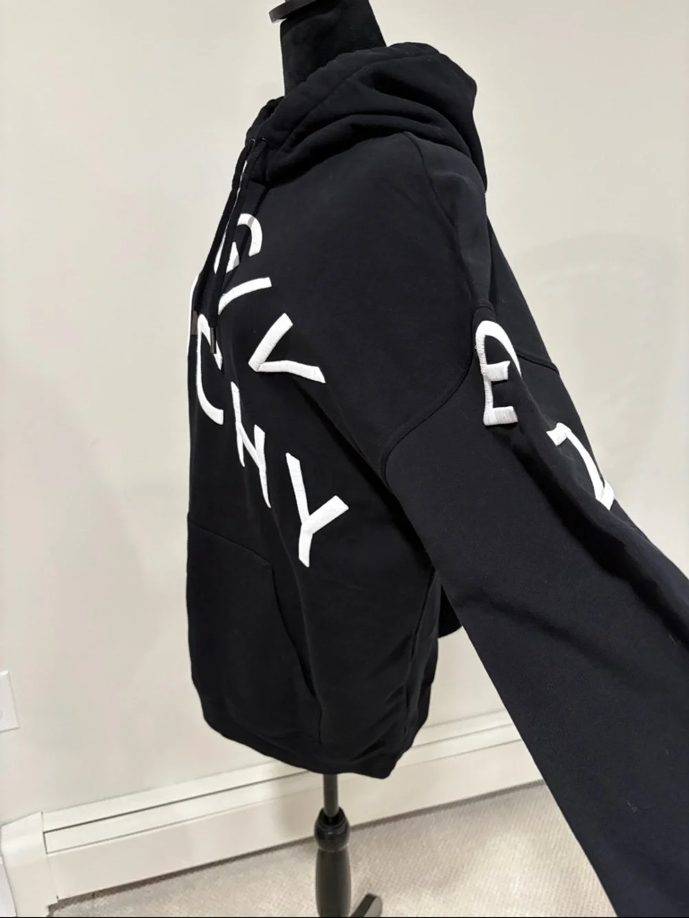 Givenchy Black Hoodie with White Diagonal Embroidered Logo XL Unisex - Picture 12 of 16